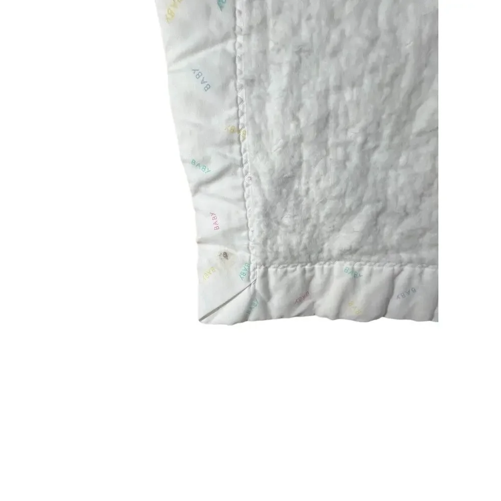 Quiltex White Baby Blanket Appliqué Satin Trim Vintage Receiving Acrylic Unisex